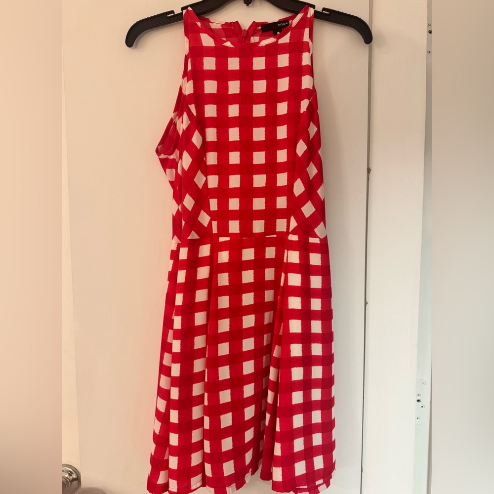 Aqua Red and White Plaid Kids Dress
